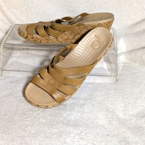 Women's Crocs Leigh Cork Wedge‎ Slides/Sandals, Neutral Spring, Summer, Casual 8